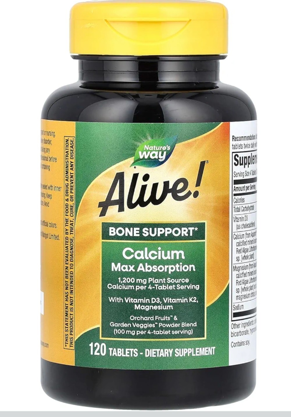 Nature’s Way, Alive! Calcium, Bone Support, 1,200mg, Max Absorption, 120 Tablets