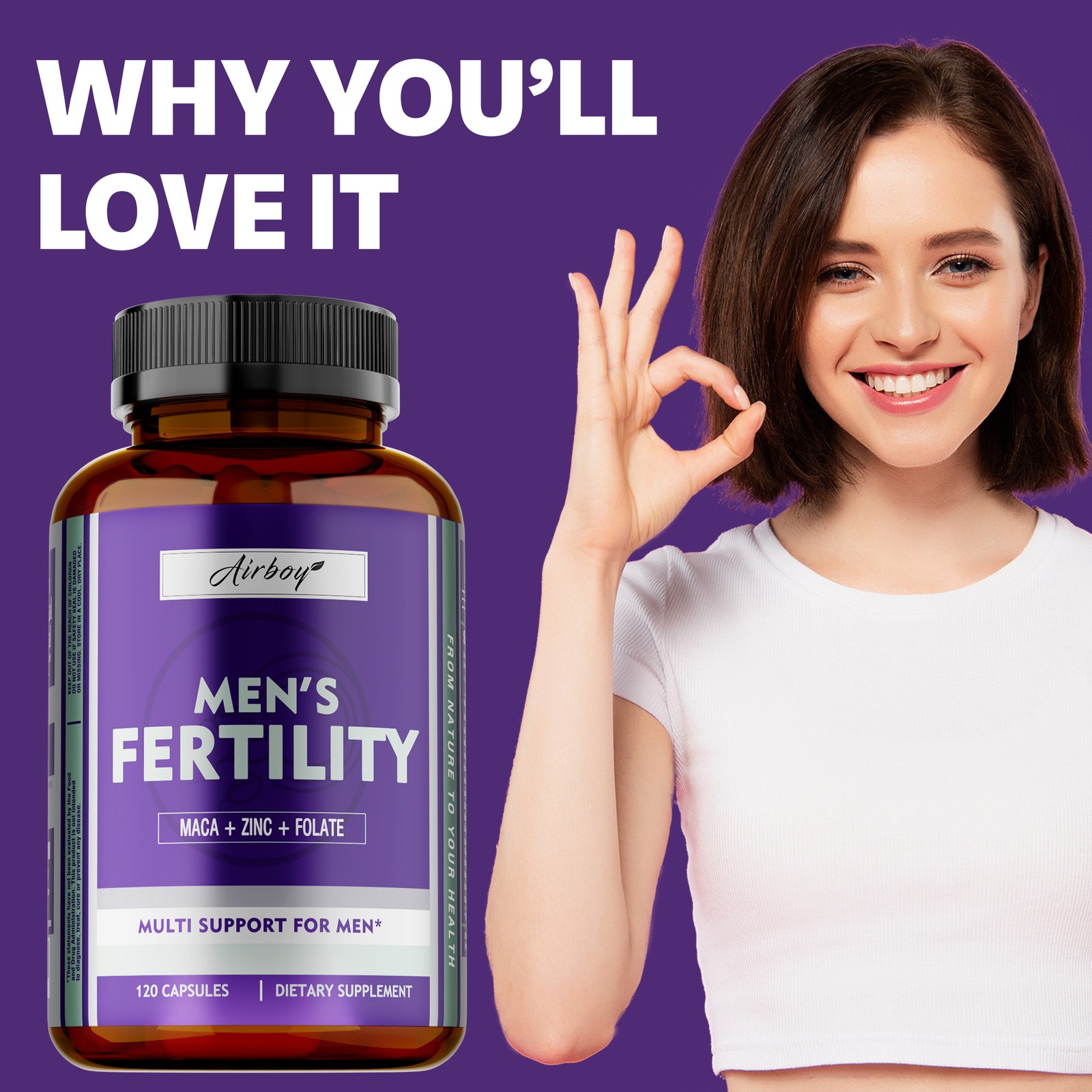 Men’s Fertility 120pcs – Optimizes Sperm Count and Motility, Enhances Brain