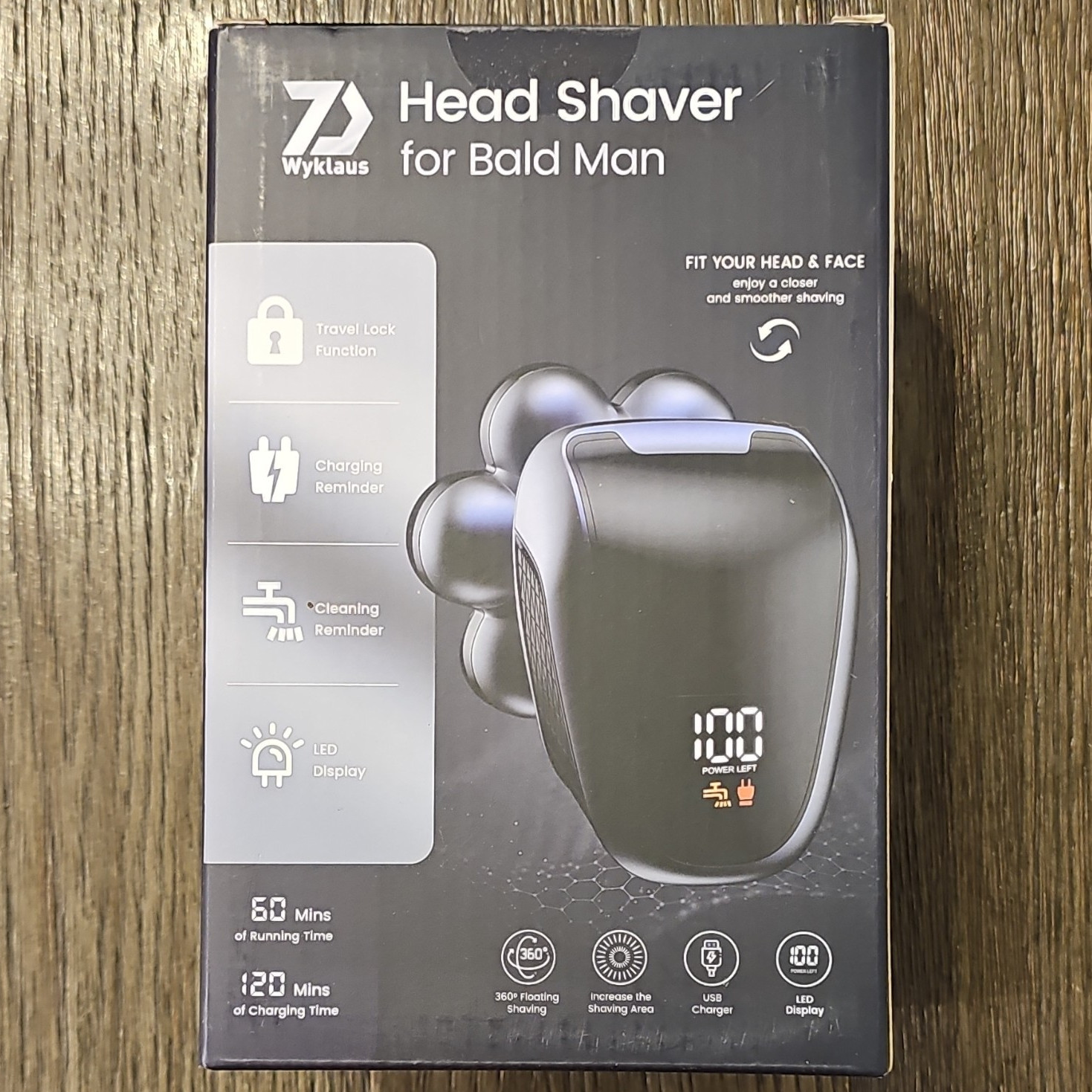 Wyklause 7D 7-Head Rotary 5-in-1 Shaver Kit USB Charging LED Black