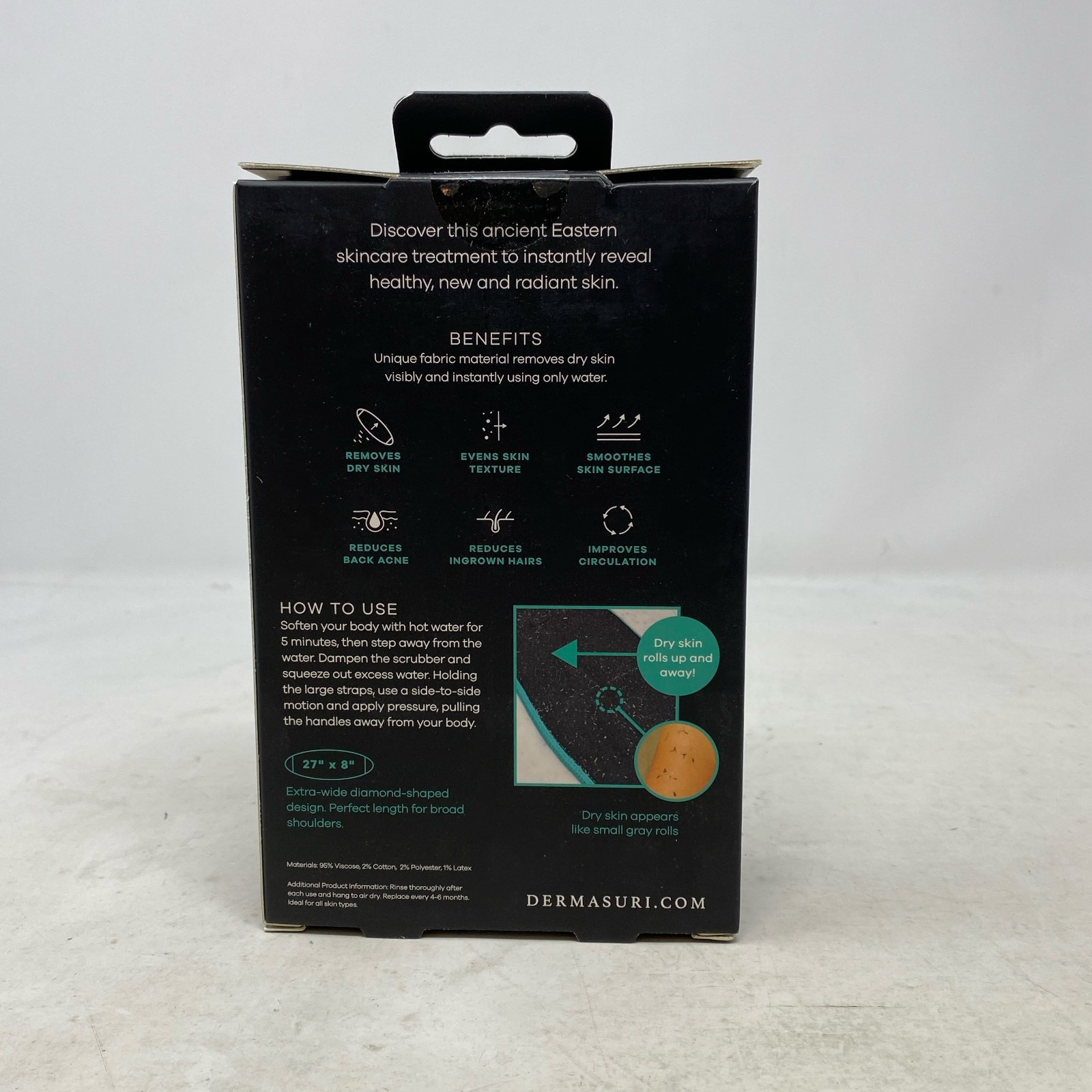 Dermasuri Deep Exfoliating Back Scrub Black 27x8in 1ct