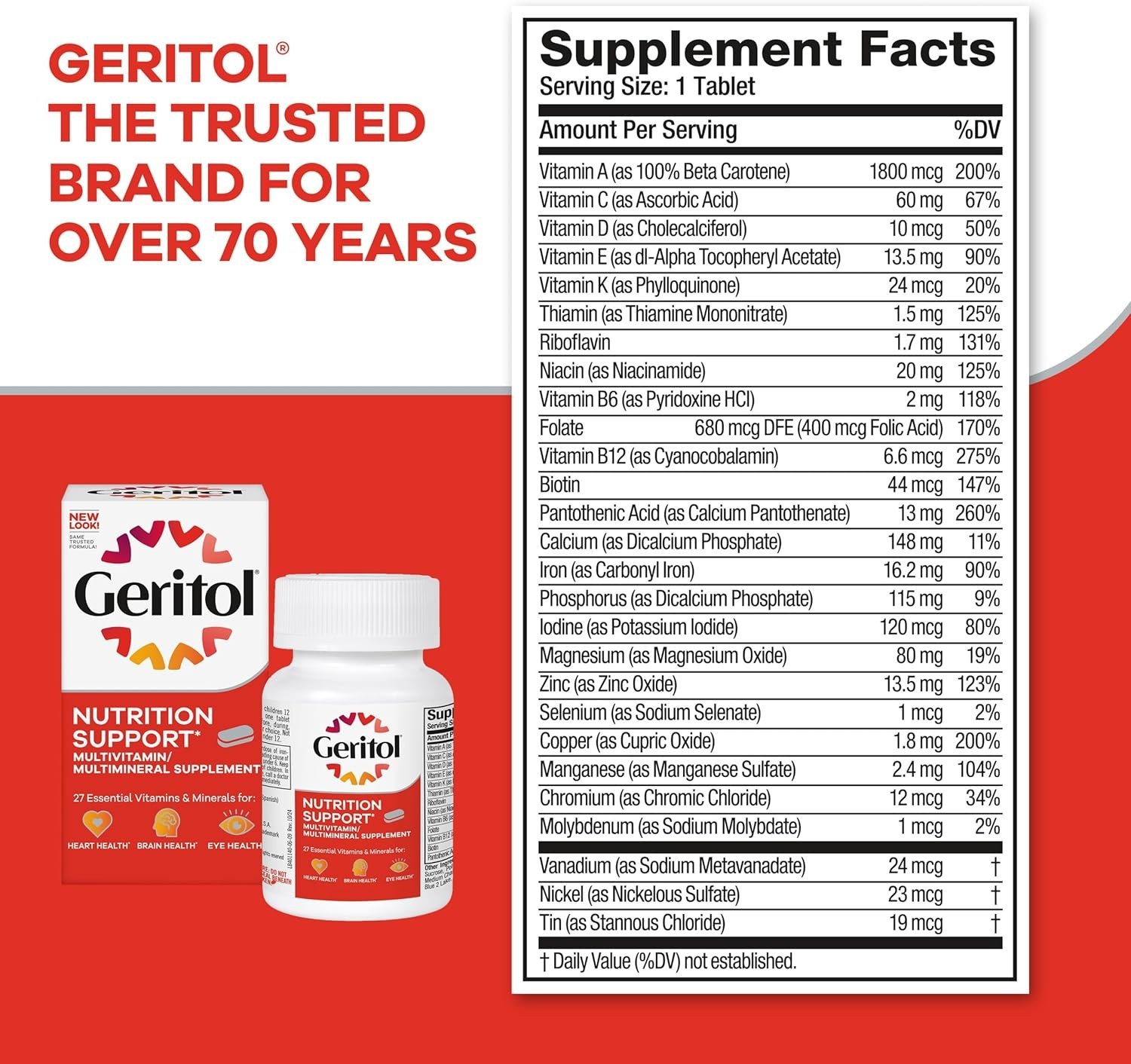 Geritol, Multivitamin Supplement, Contains B-Vitamins, Antioxidants,…