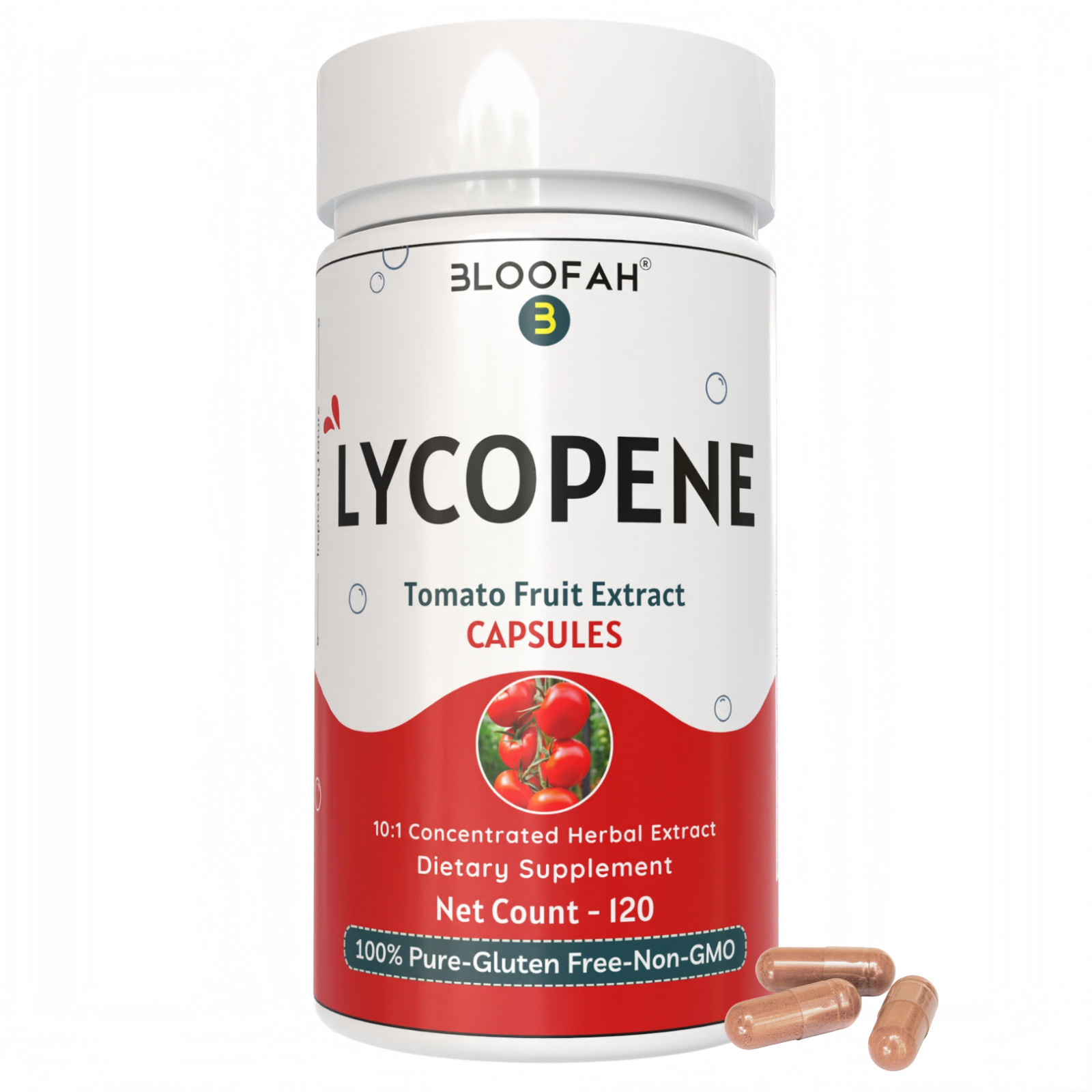 Bloofah Lycopene Supplement 500mg – Pure Tomato Fruit Extract 10:1 | 120 Count