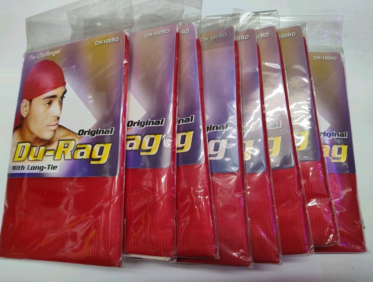 The Challenger 8 Durags With Long-Tie Red Fabric Hair Wrap Headwear CH-100RD