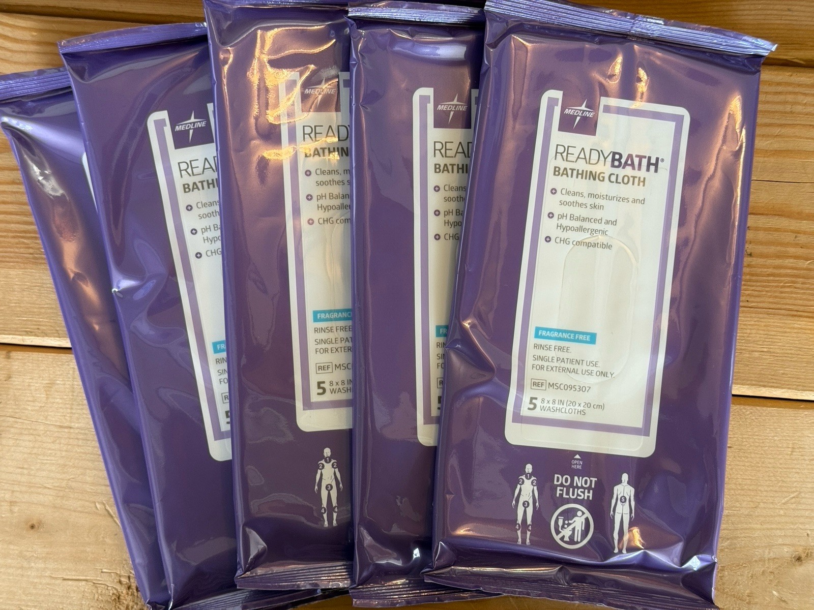 5 Pack Medline Ready Bath Bathing Cloth 25 Total Towelette Fragrance Free
