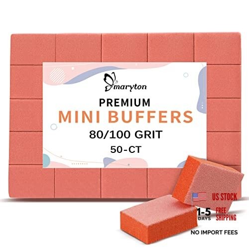 Mini Nail Buffer Blocks – 80/100 Grit Professional Salon Orange Buffers –