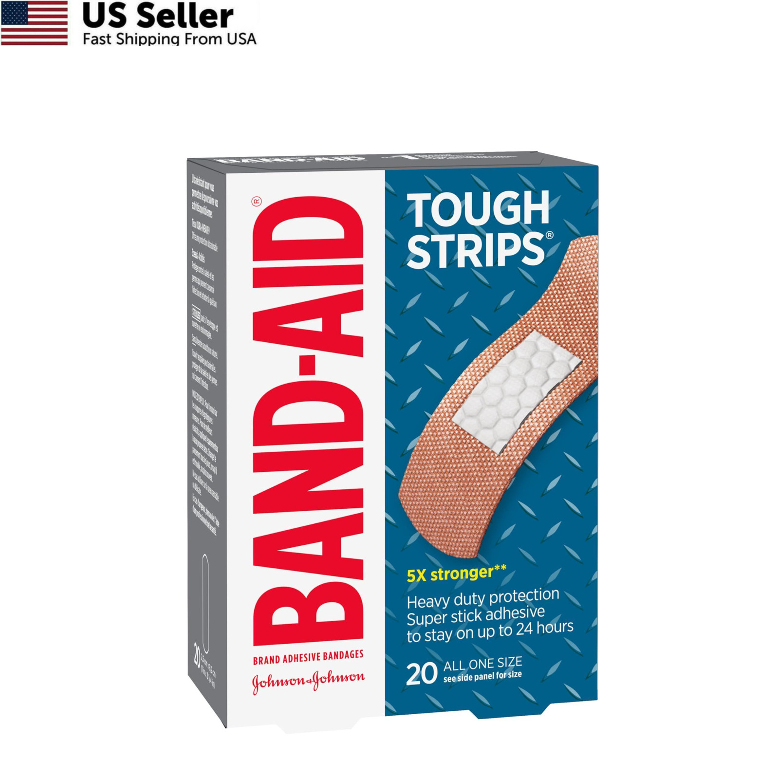 Band-Aid Brand Tough Strips Adhesive Bandage for 20 Count (Pack of 1), Black