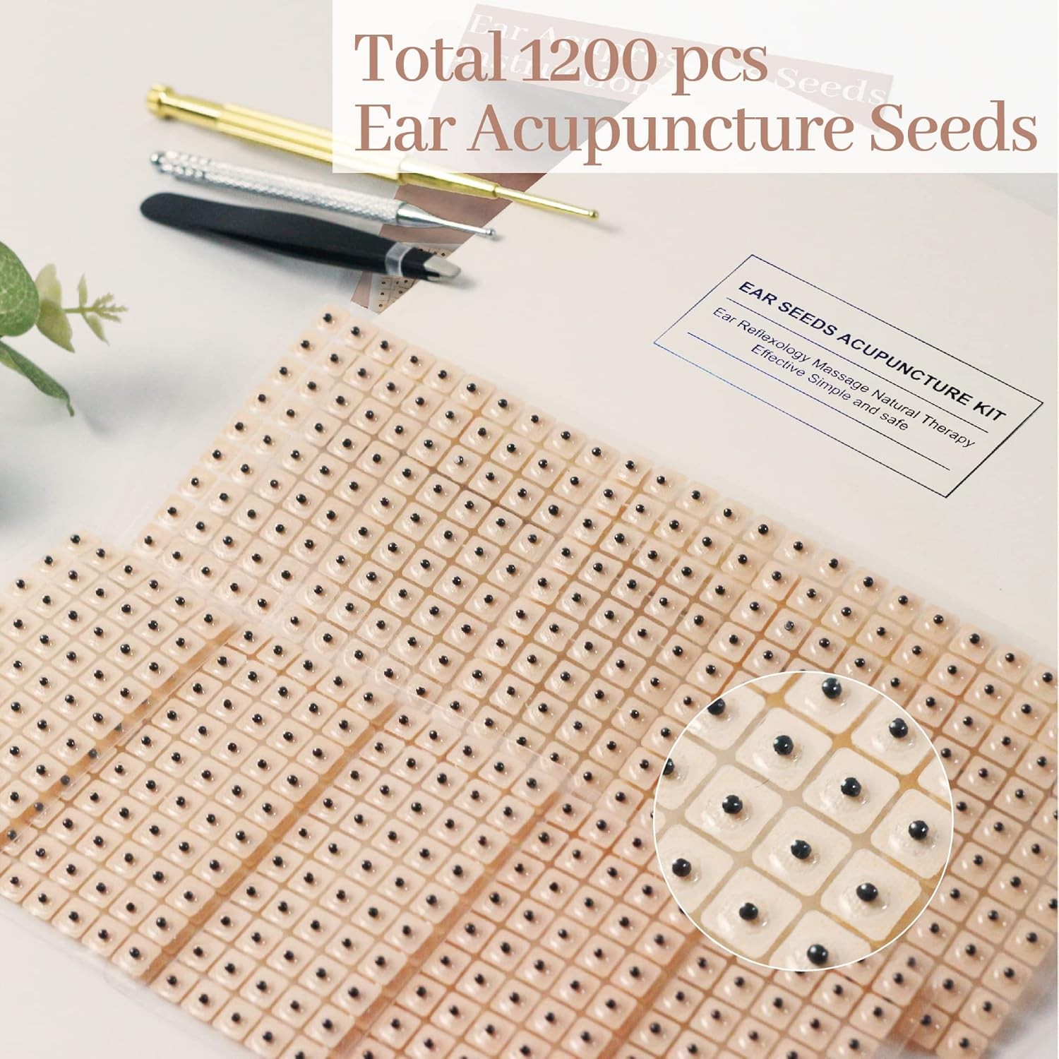 1200Pcs Ear Seeds Acupuncture Kit, Auricular Sticker Kit with Ears Seed, Acupunc