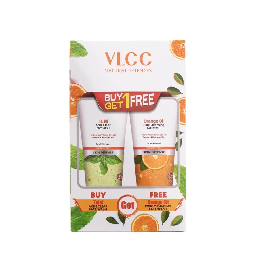 VLCC Tulsi Acne Clear + Orange Oil Cleanser 150ml x2 | Anti-Acne B1G1 Pack