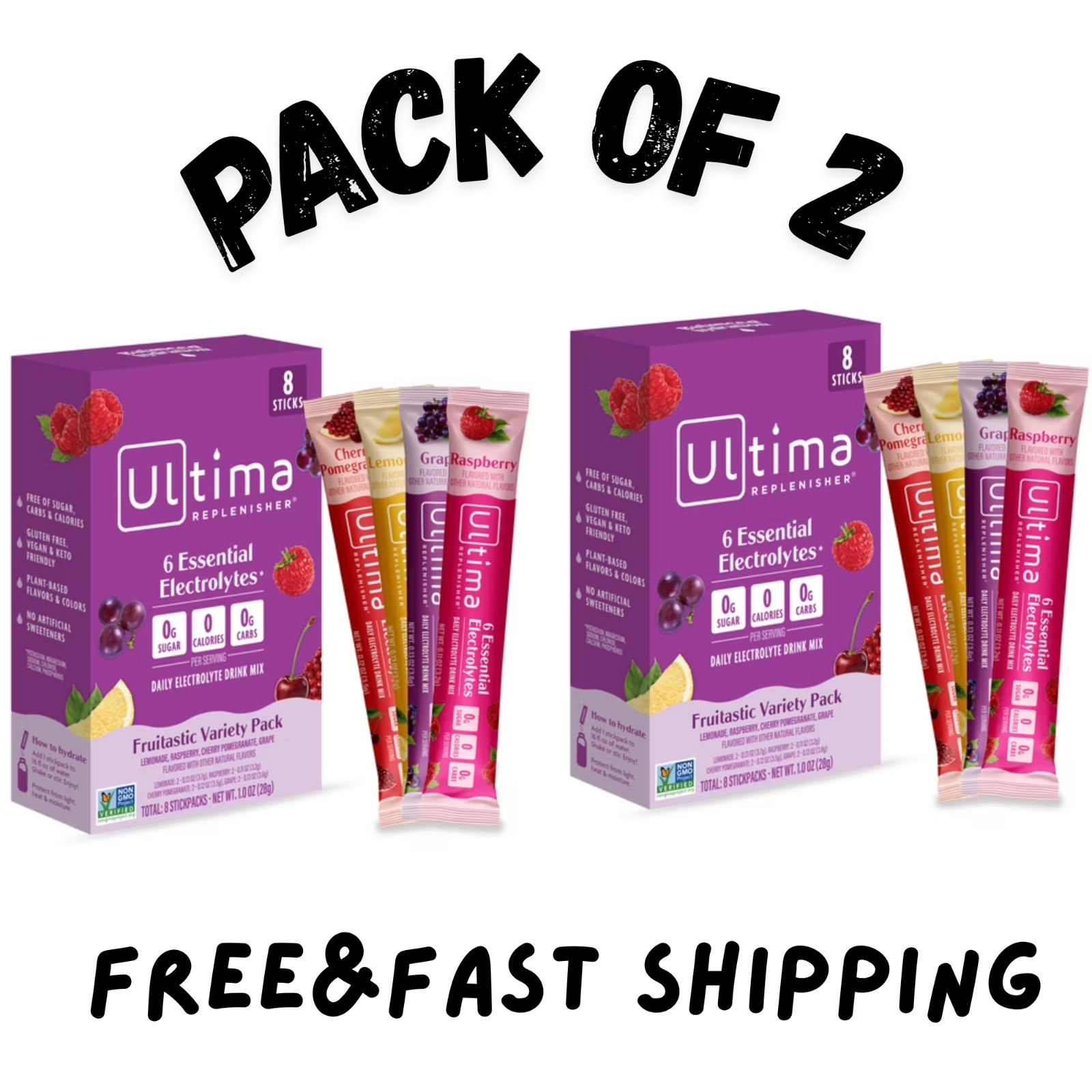 (2 PK) Ultima Replenisher Electrolyte Sugar Free Drink Mix Variety, 8 count EACH
