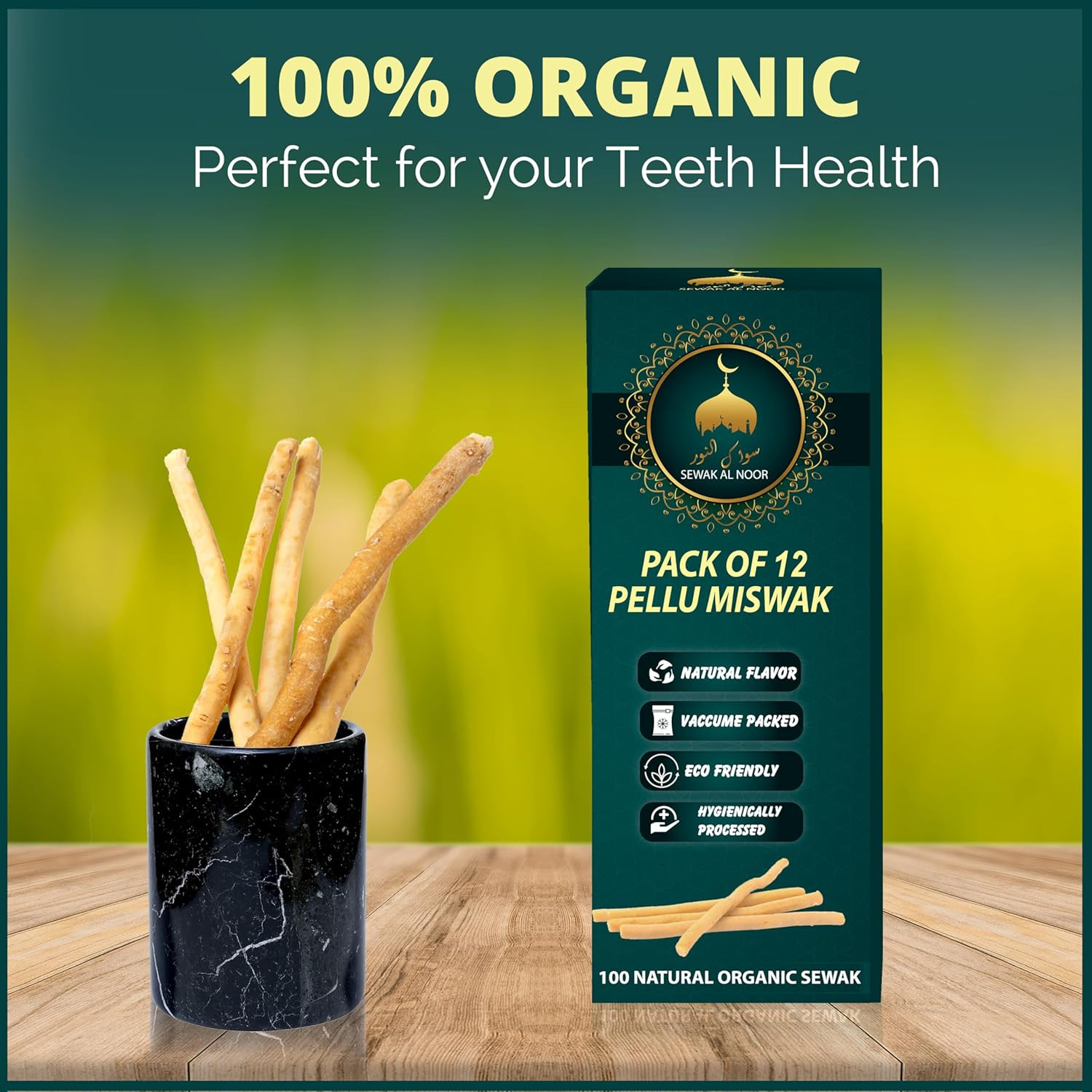 Pack of 12 Miswak Sticks for Teeth with Holder – Natural Toothbrush for Teeth Wh