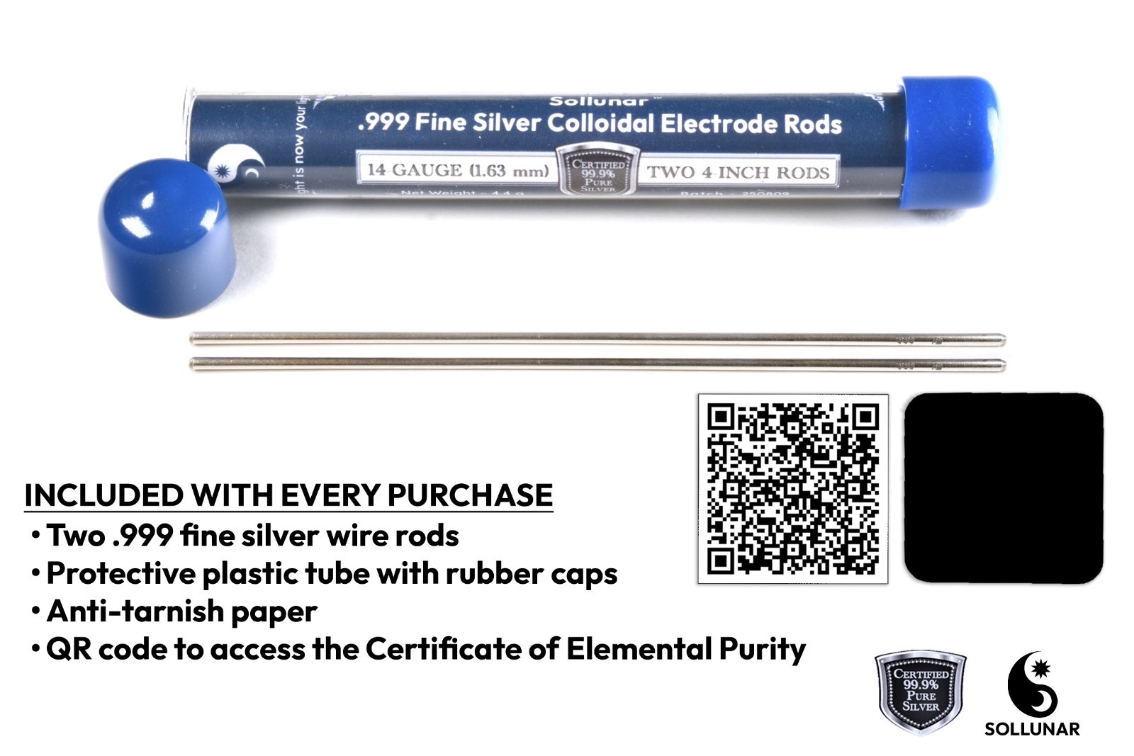 999 Fine Silver Colloidal Electrode Rods – 14 gauge diameter, 4 Inch length