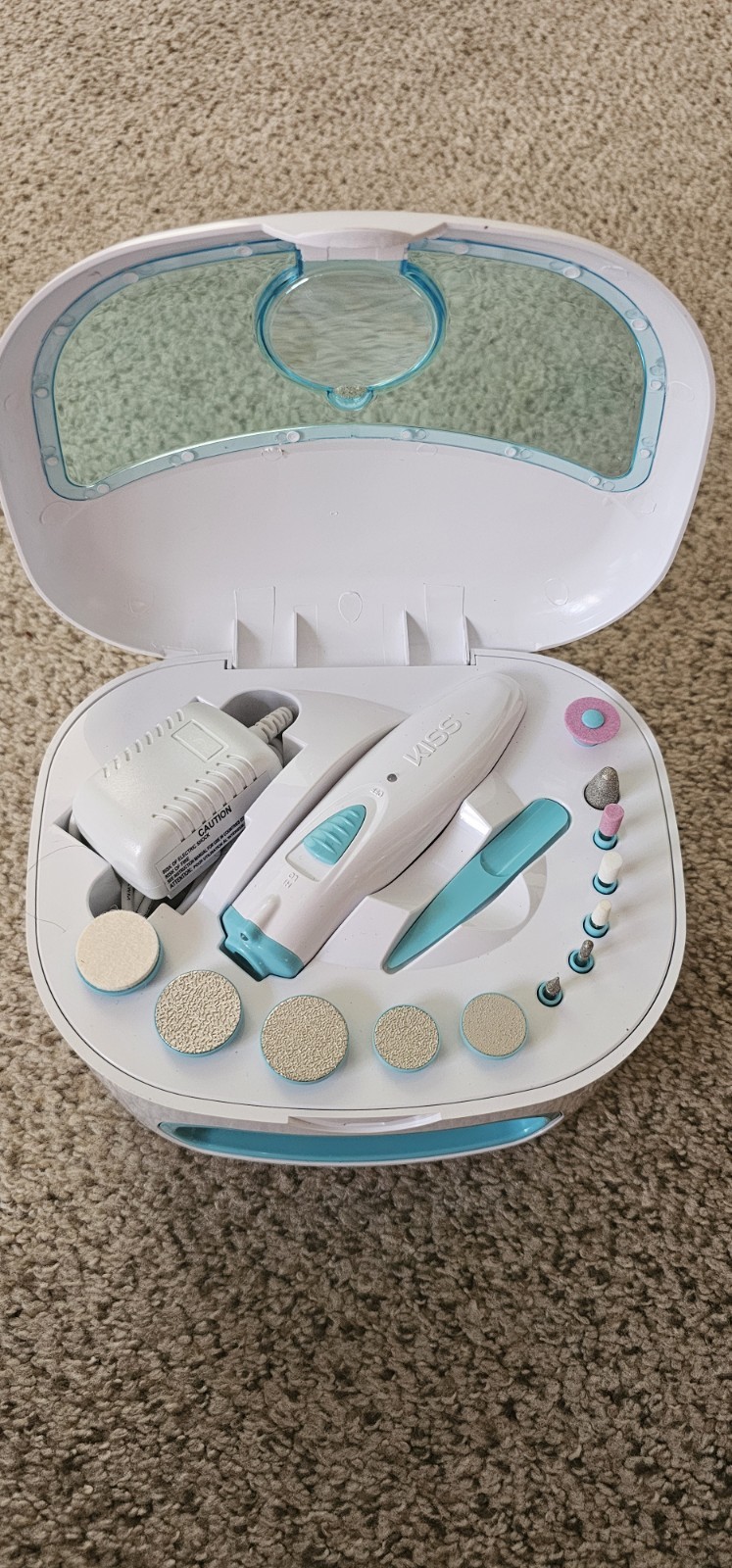 KISS Blazy Susan Multifunction Electric Nail File & Drill Set w/ Case White/Blue