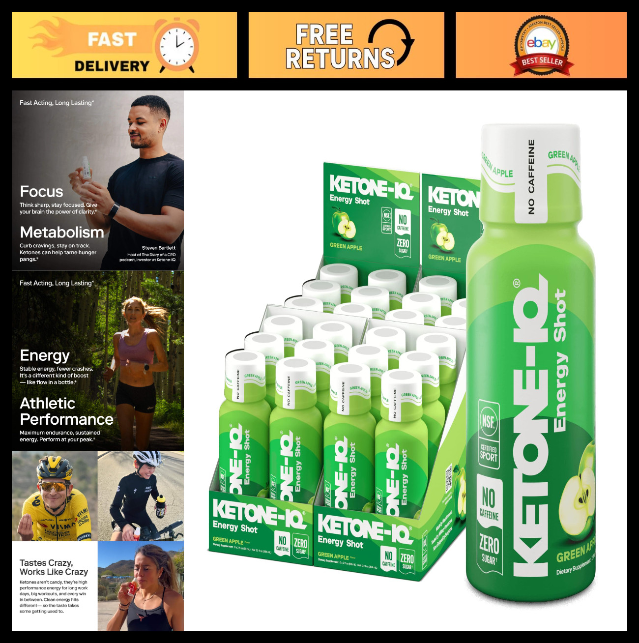 Caffeine-Free Exogenous Ketone Energy Shots – 24 Pack, 10g Ketones, Sugar-Free,