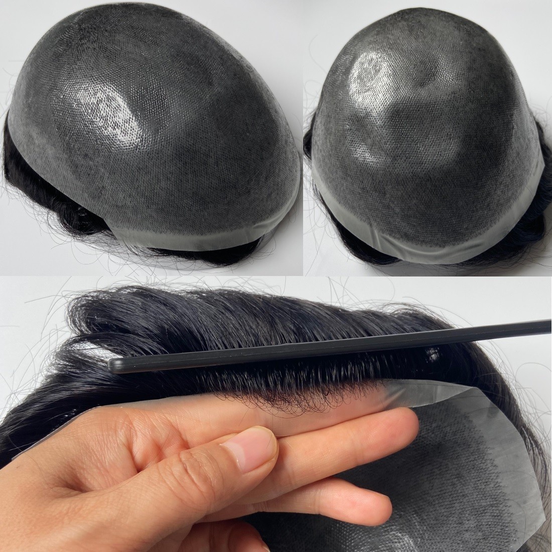 Men Toupee Human Hair Replacement Systems 0.08mm Thin Skin HairPiece for Men #1C