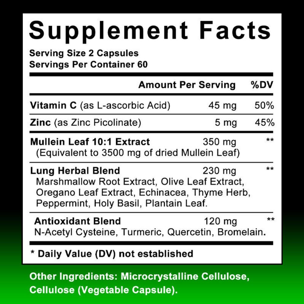 15 In 1 Complex Mullein Extract Supplement Lungs Detox Cleanse 120 Capsules US