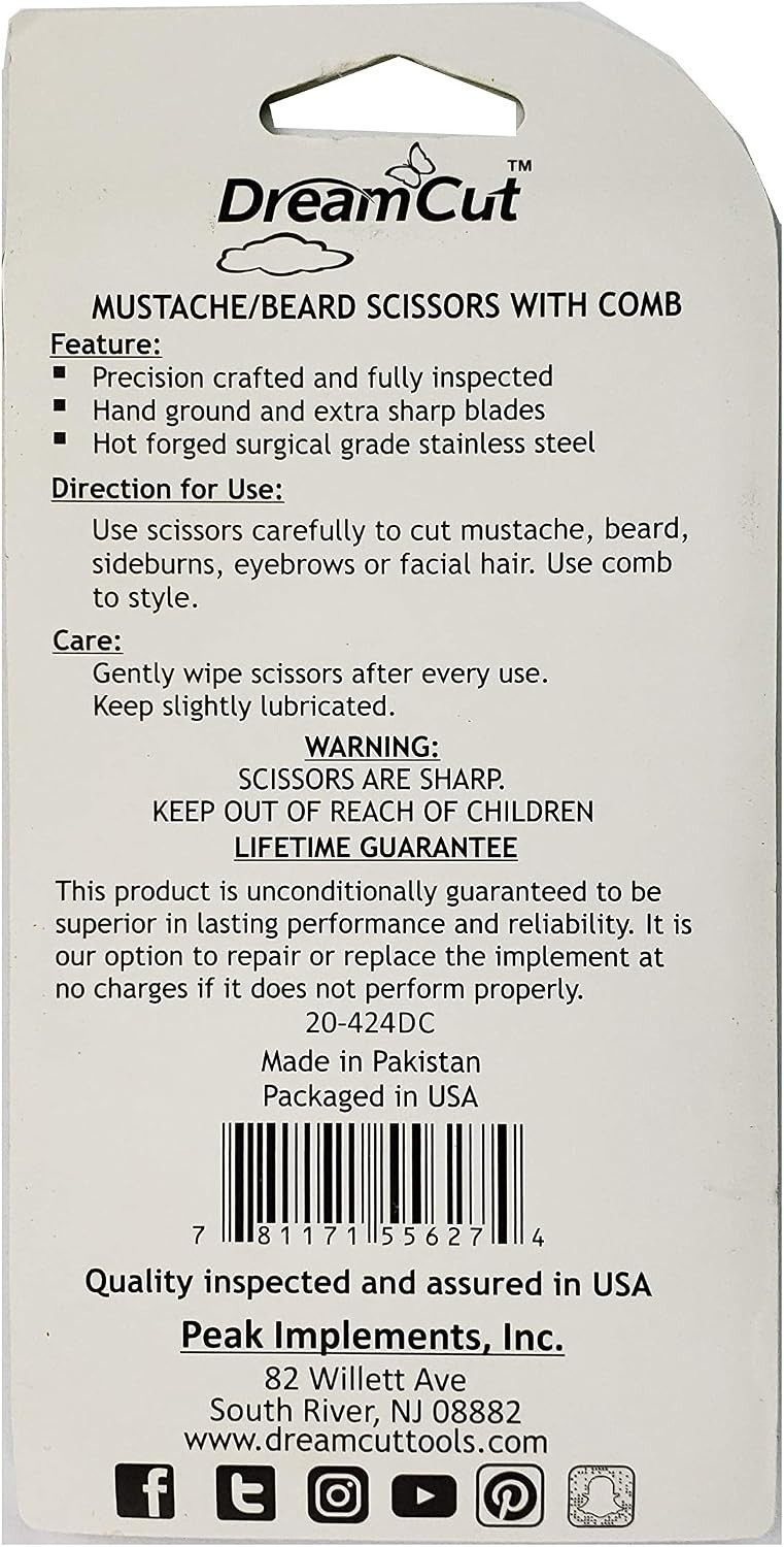 DreamCut Mustache Beard Scissors with Comb Stainless Steel Grooming Set