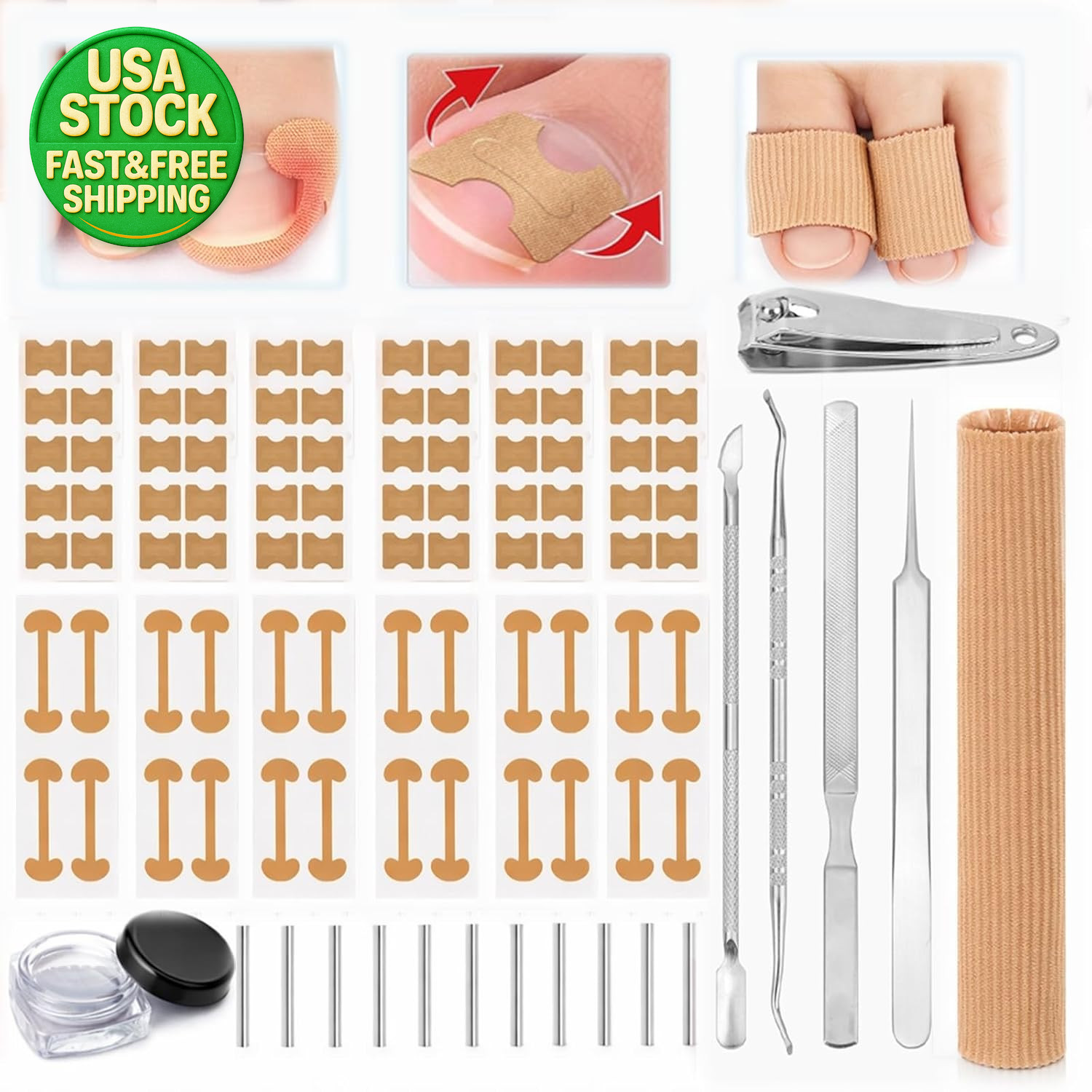 Ingrown Toenail Corrector Kit Stainless Steel Tools Breathable Toe Sleeves