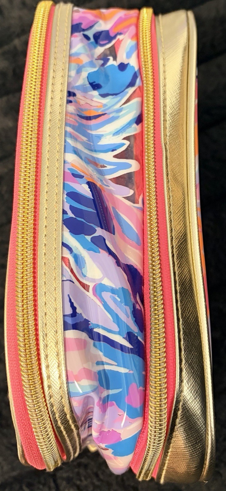 Lilly Pulitzer Multicolor Floral Makeup Bag Gold & Pink Zipper Closure