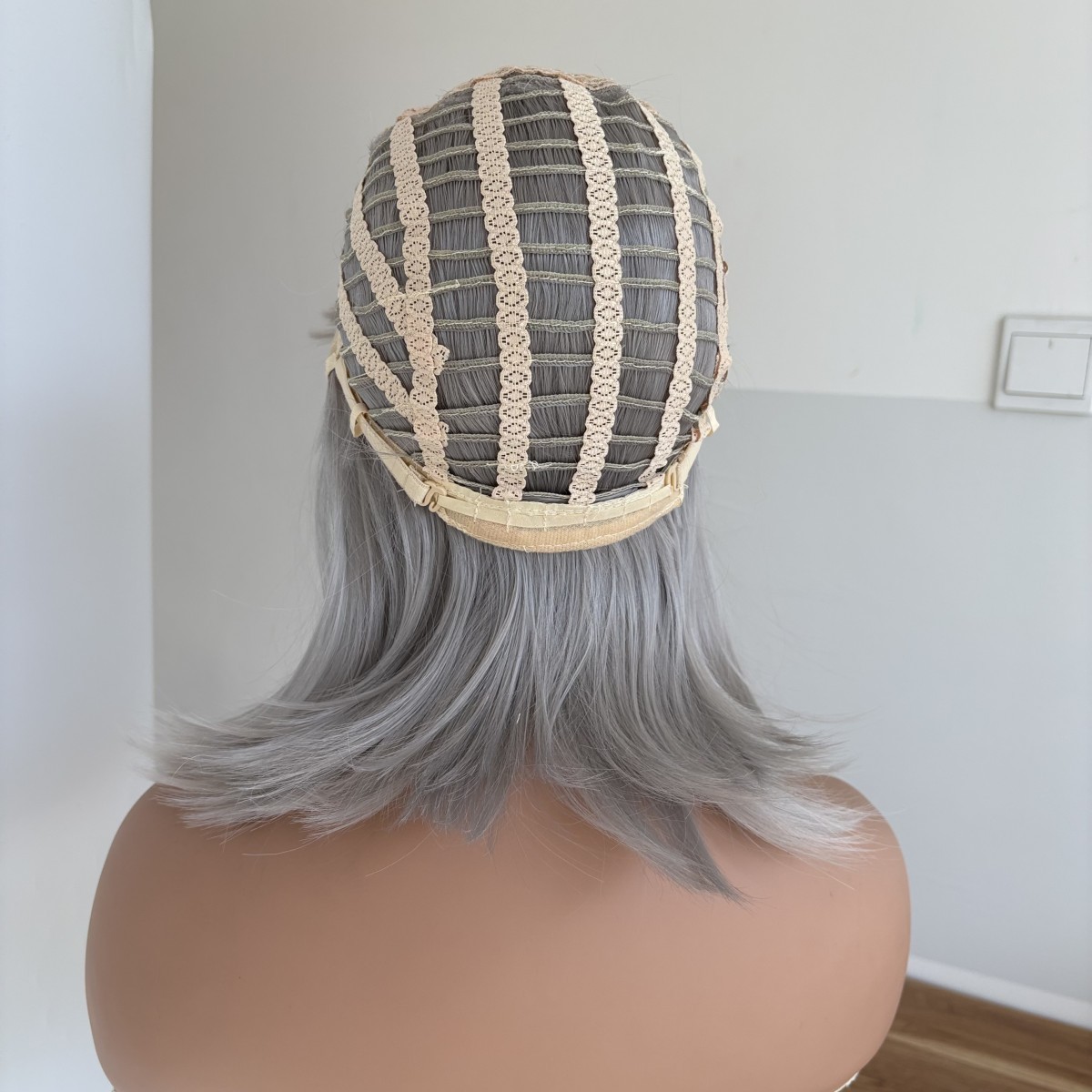 Grey Dress Up Wig With Bangs Synthetic Hair Heat Resistant Straight