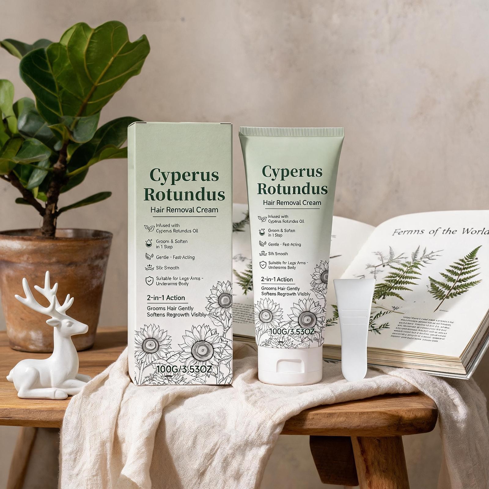Cyperus Rotundus Hair Removal Cream for Women, 2-In-1 Bare Basics Hair Removal
