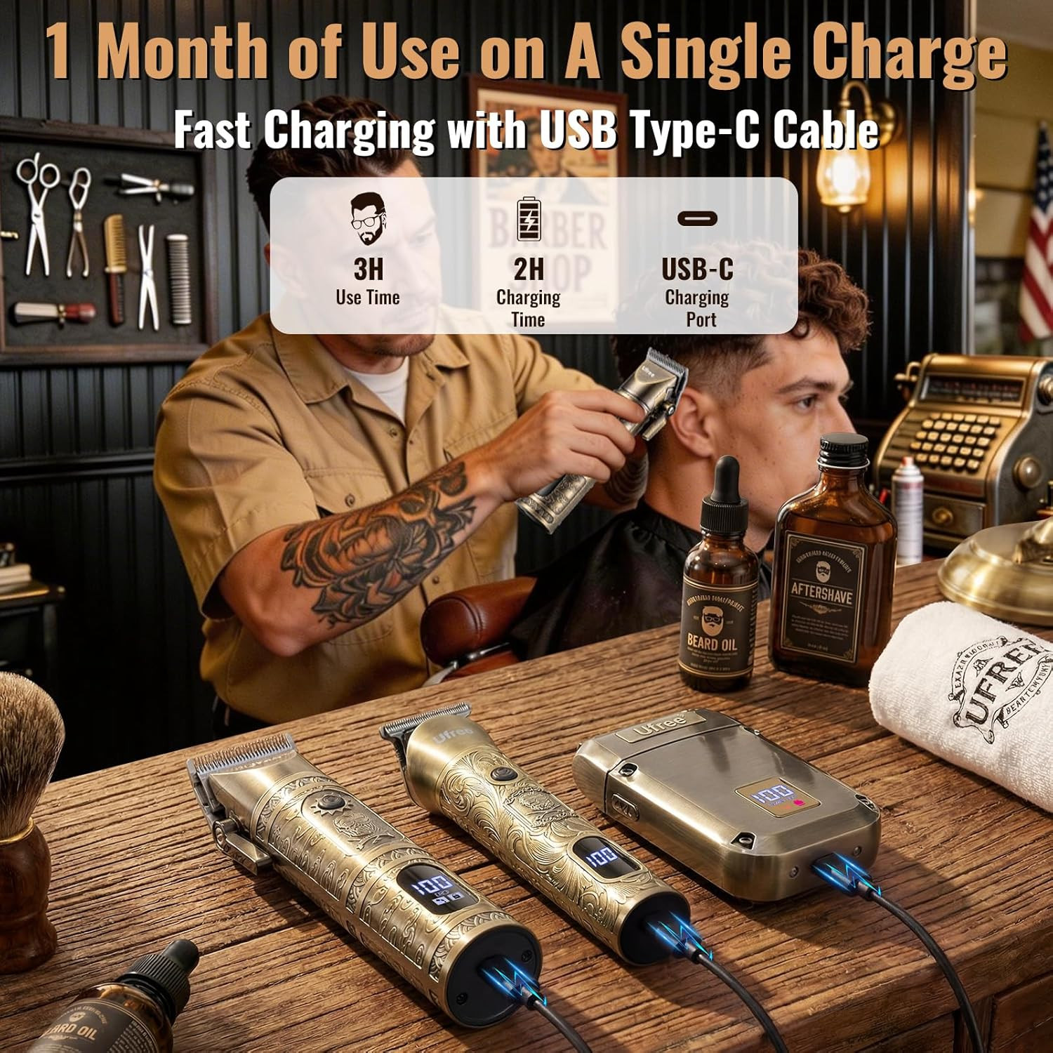 Hair Clippers for Men, Beard Trimmer, Foil Shaver 3-In-1 Grooming Kit | Type-C F
