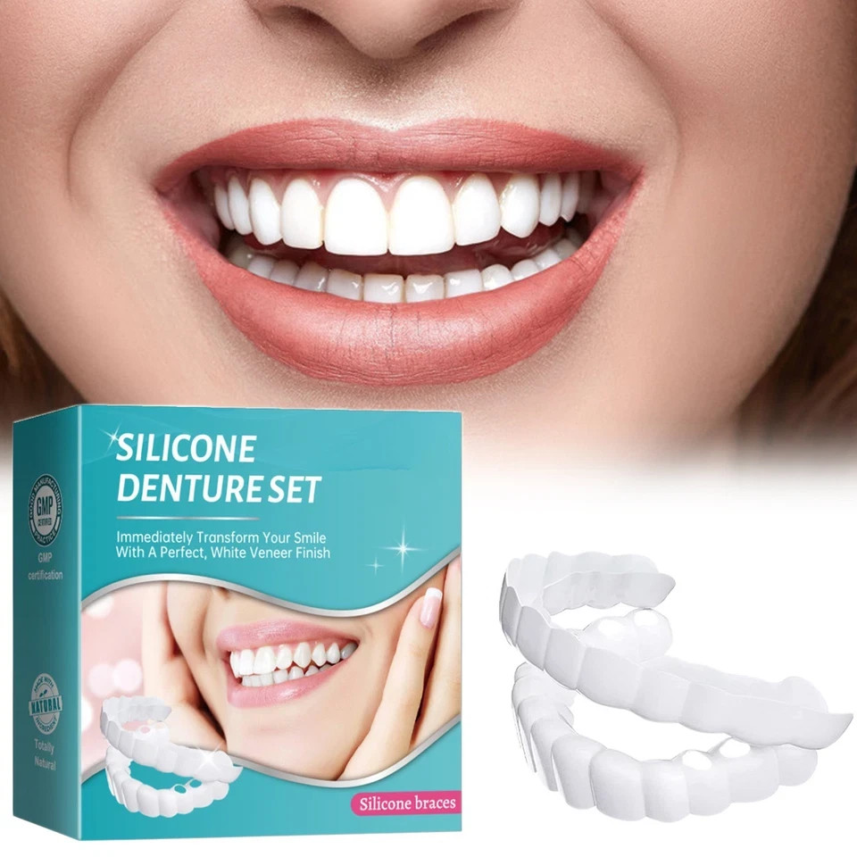 Smile Snap On Upper + Lower False Teeth Dental Veneers Denture Tooth Cover Set
