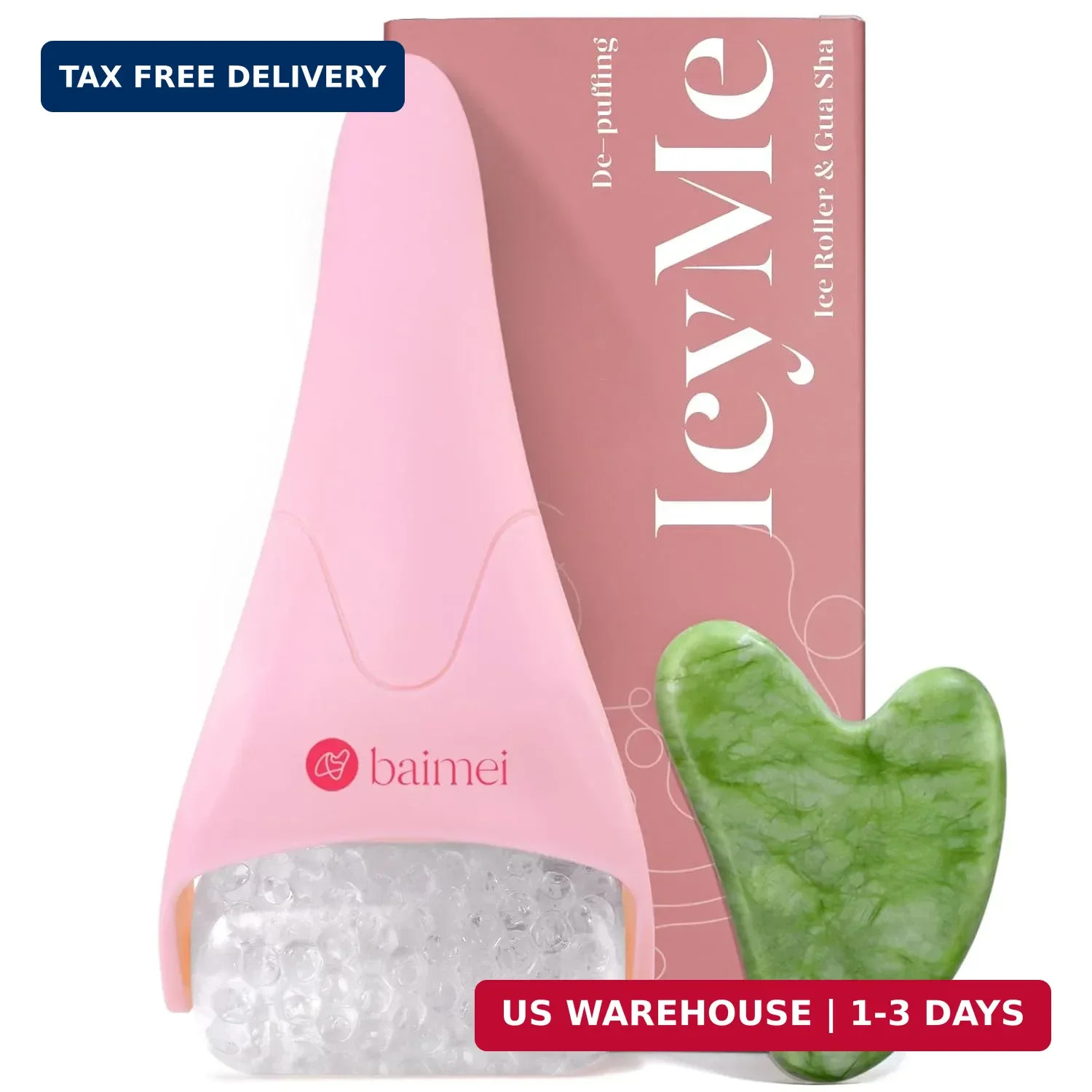 BAIMEI IcyMe Ice Roller for Face and Gua Sha Facial Tool Set, Ice Face Roller Re