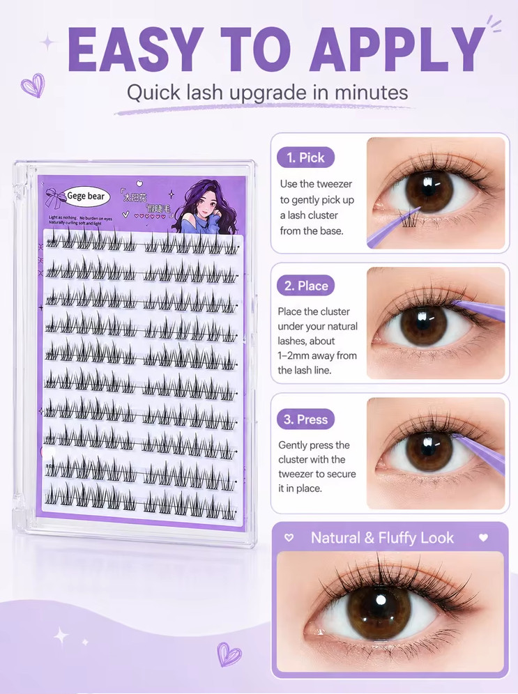 2 Boxes Self‑Adhesive False Eyelashes | No‑Glue Lash Clusters | Wispy Sunflower