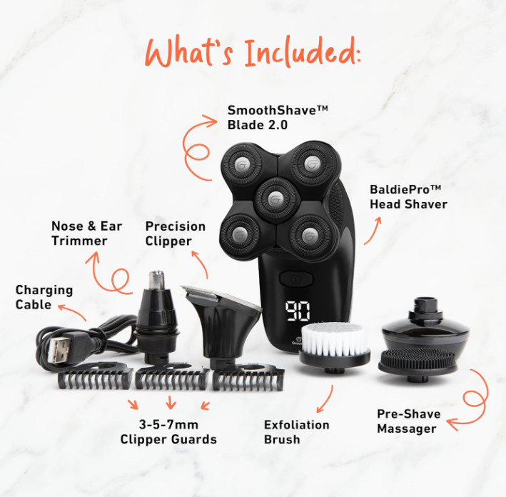Cordless Bald Head Shavers for Men, BaldiePro Head Grooming Kit – Ergonomic