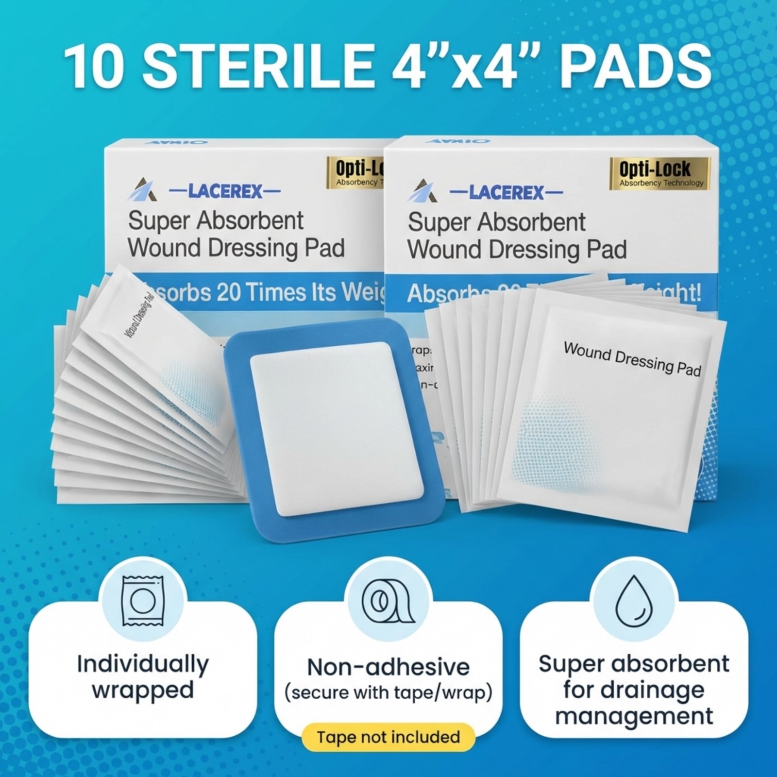 Super Absorbent Wound Dressing 6″x6″ (3 Box Lot) 30 Pcs Sterile Exp 08/2026