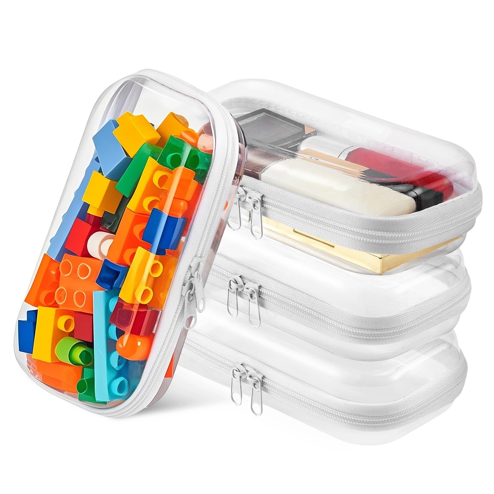 4PCS Small Clear Hard Shell Zipper Case for Storage 7.9″x4.7″ Plastic Transpa