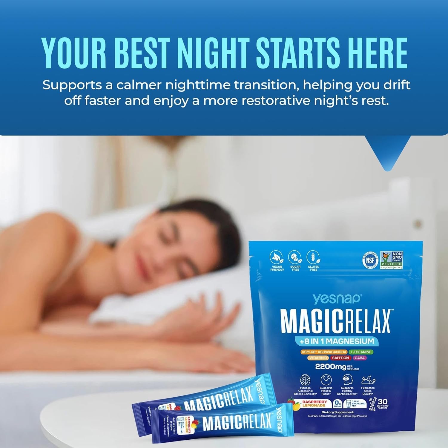 MAGICRELAX Calming Sparking Mix 8-in-1 Magnesium KSM-66 Ashwagandha Saffron V…