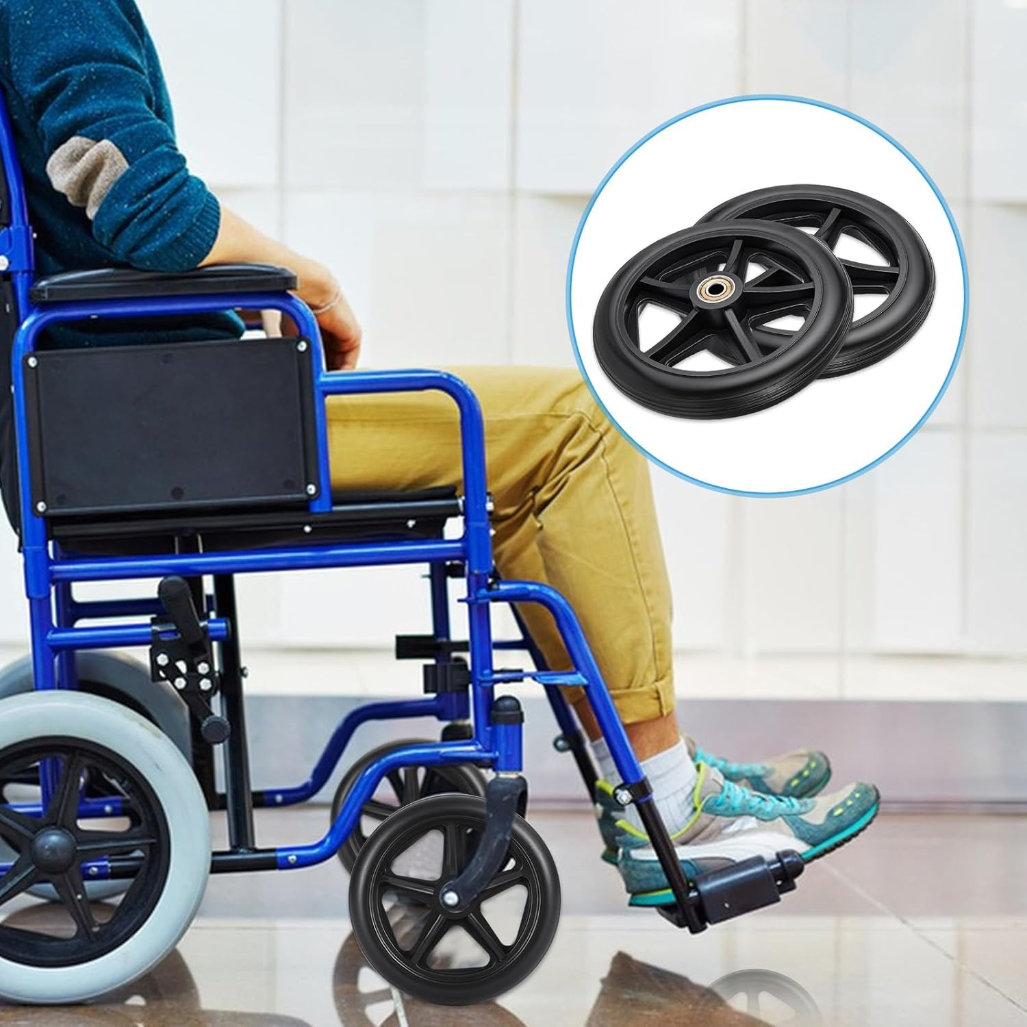 SHENLIU 4 Pack Wheel Replacement with 4 Axles, 6 Inch Heavy-Duty Anti-Slip Solid