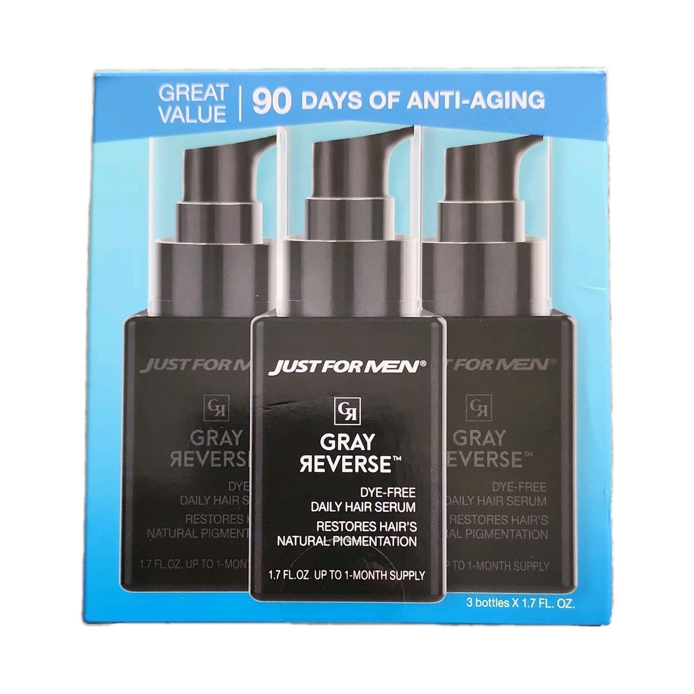 Just For Men Gray Reverse Dye-Free Serum for Gray Hair, 1.7 fl oz (3 Pack)