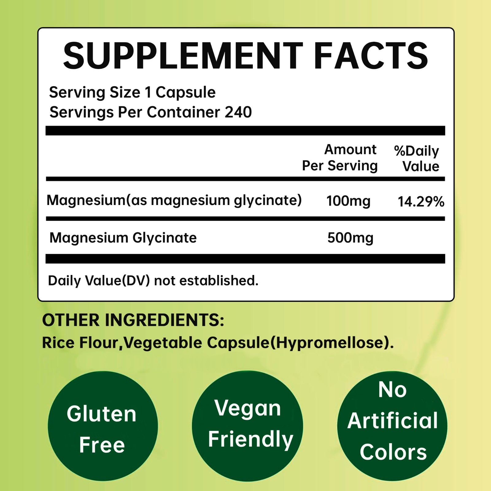 High Absorption Magnesium Glycinate 500mg per Capsule 240 Capsules Sleep Support