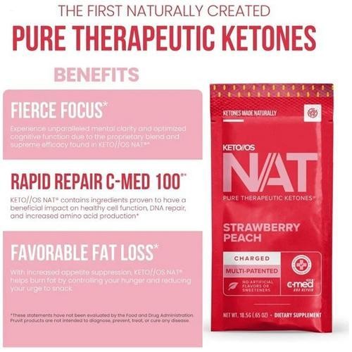 PRUVIT Ketone Drink Keto Nat STRAWBERRY PEACH Charged 20 Pack