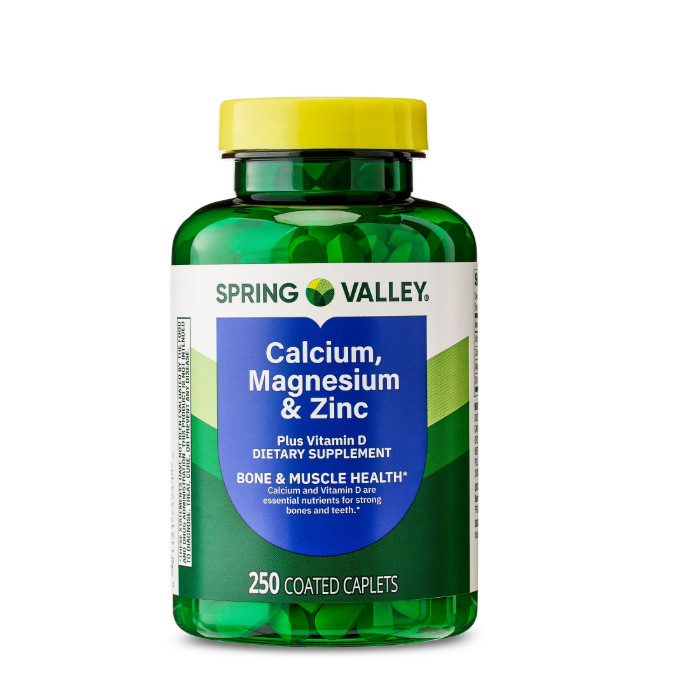 2 PACK Spring Valley Calcium, Magnesium & Zinc Plus Vitamin D3 Coated Caplets