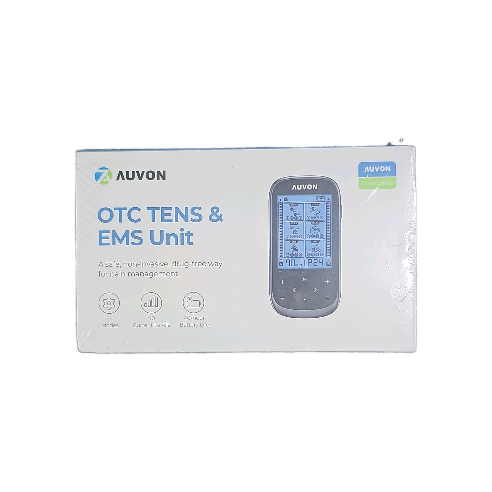 Auvon – OTC Tens & EMS Unit Device (Brand New Sealed) Grey Damaged Box