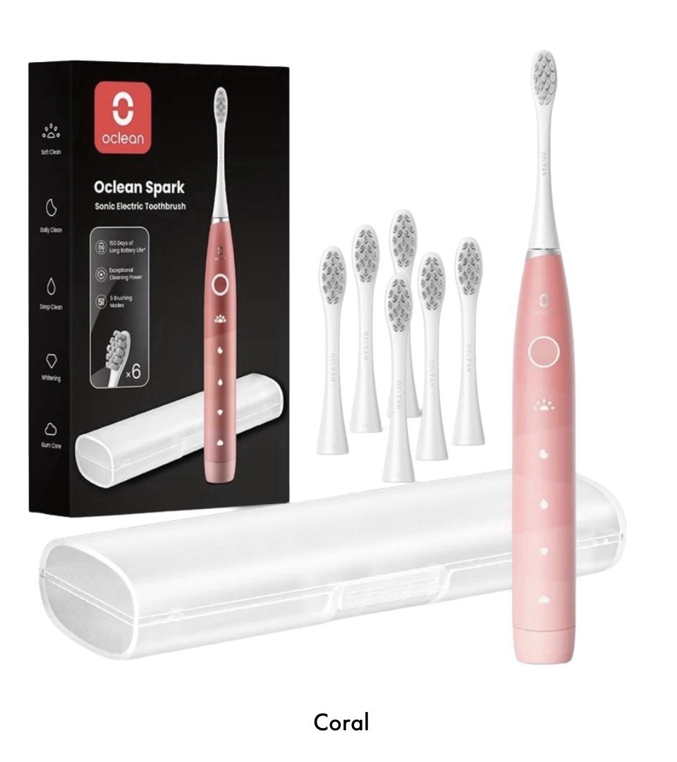 Oclean Spark Sonic Electric Toothbrush 🪥🦷 5 Modes & 6 Brush Heads, Coral