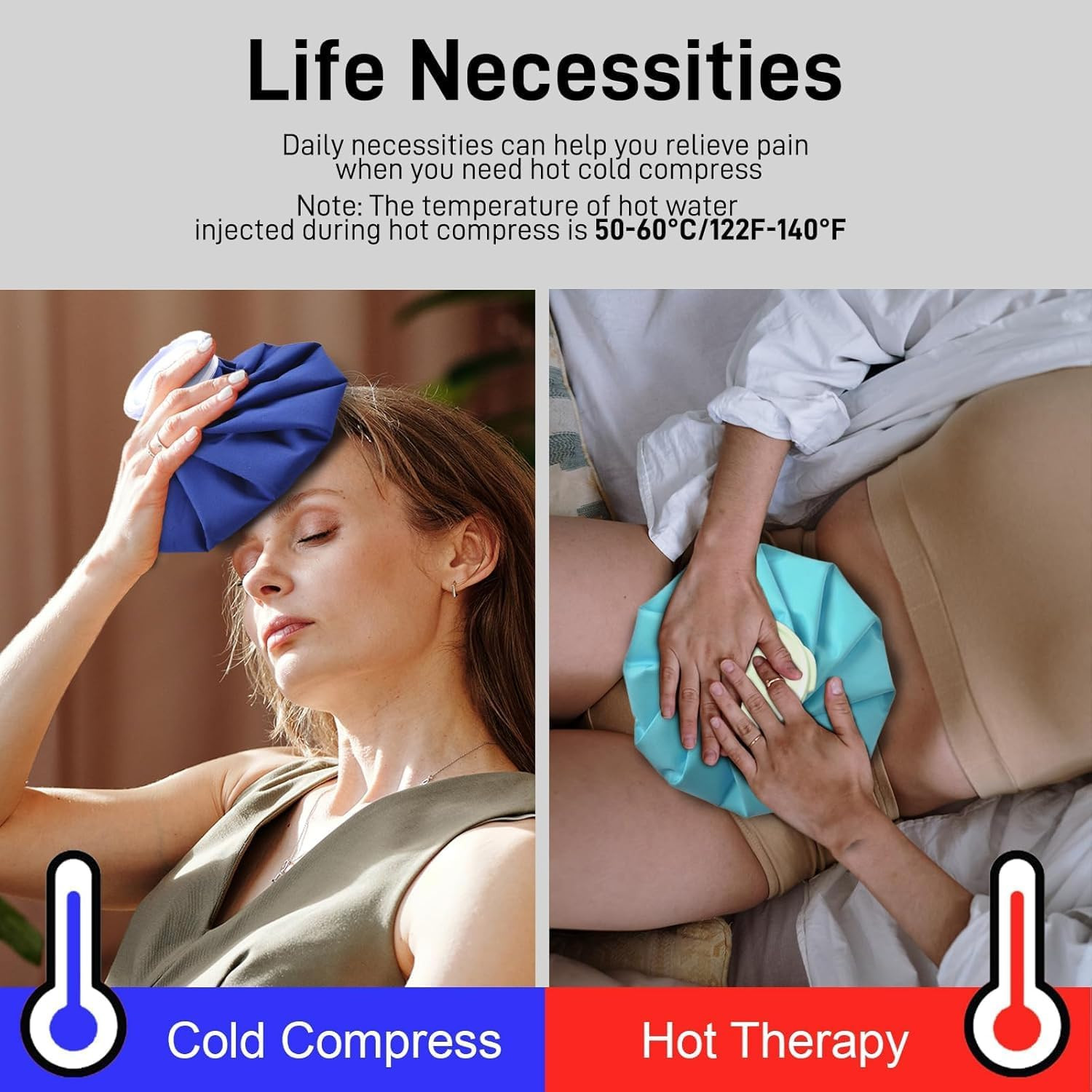 Ice Bag, Ice Packs for Injuries Reusable 11″, Hot Water Bag for Pain Relief, Hot