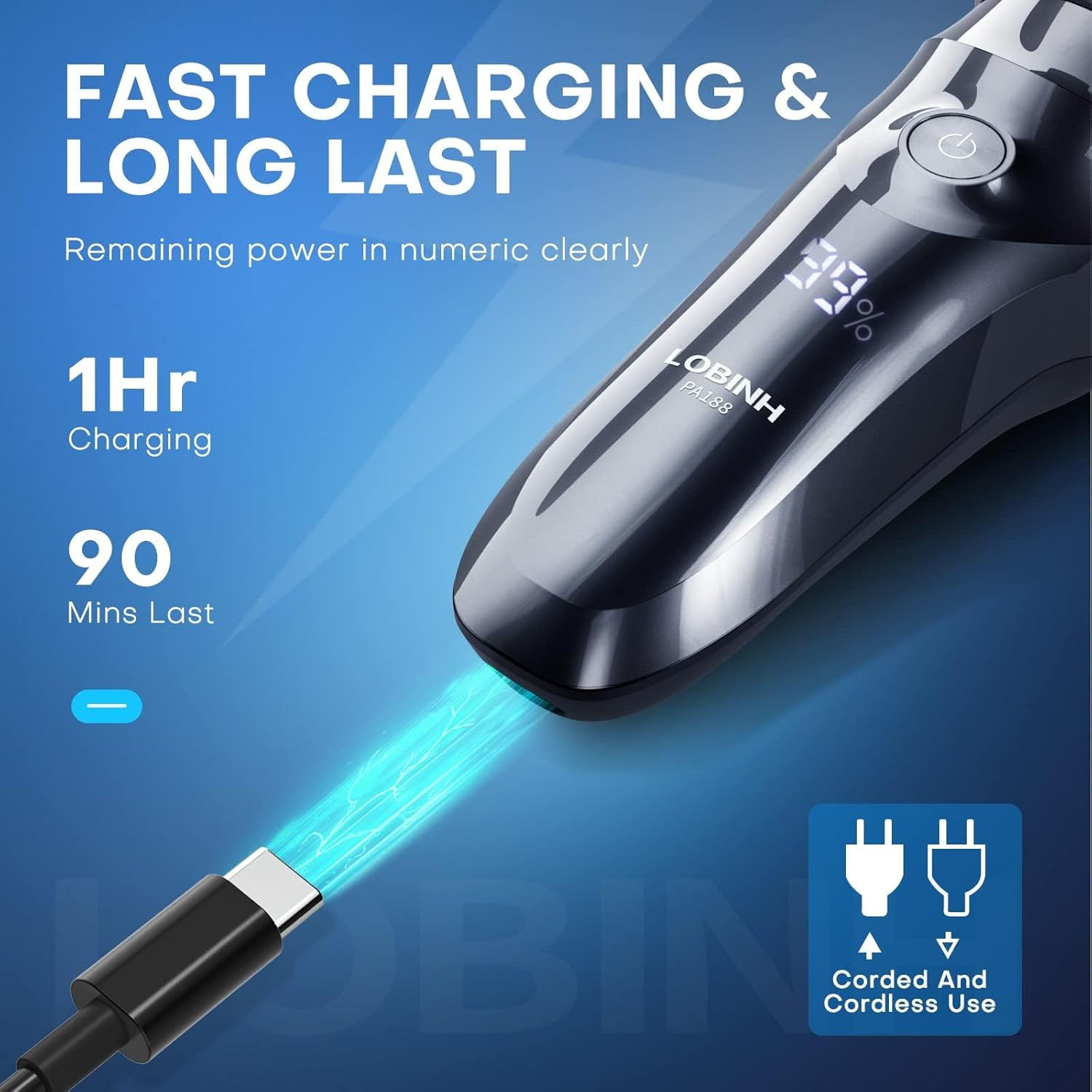 Electric Shaver for Men, 100% Washable Rechargeable Waterproof Electric Razor
