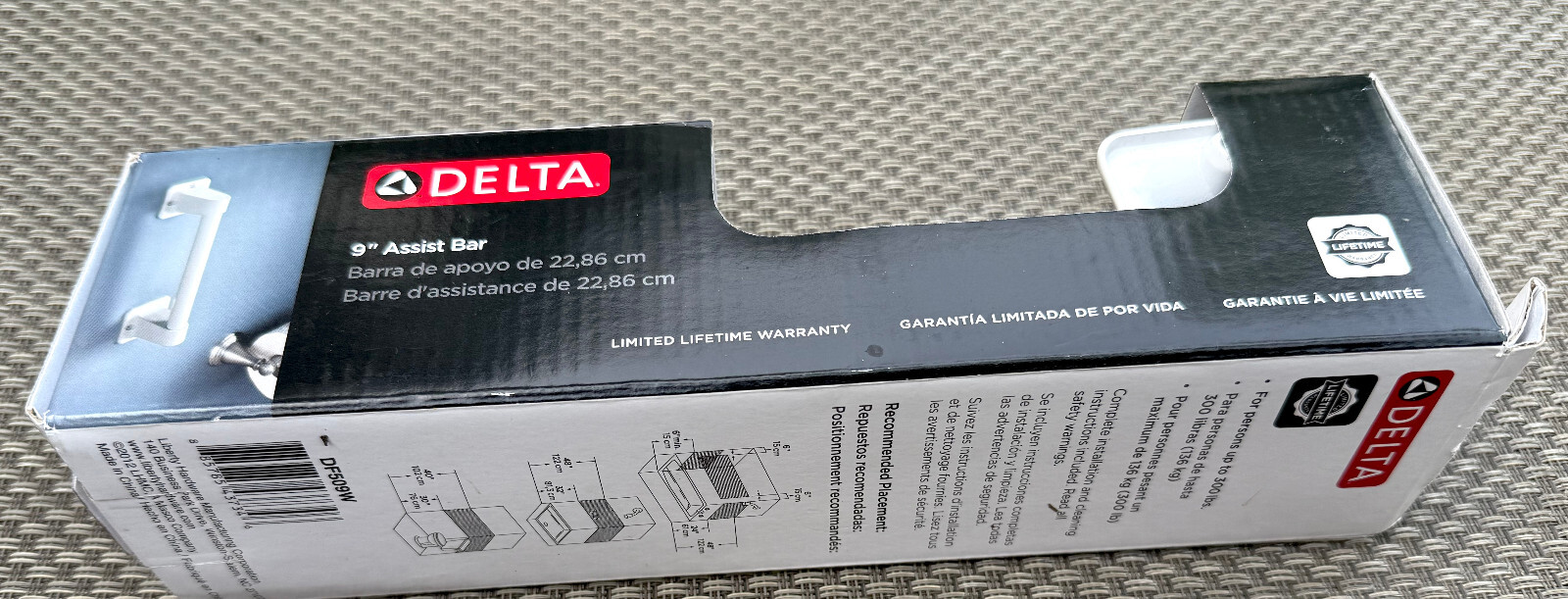 *New* Delta DF509W 9″ Assist Bar Grab Bar White – Up to 300 Lbs NIB