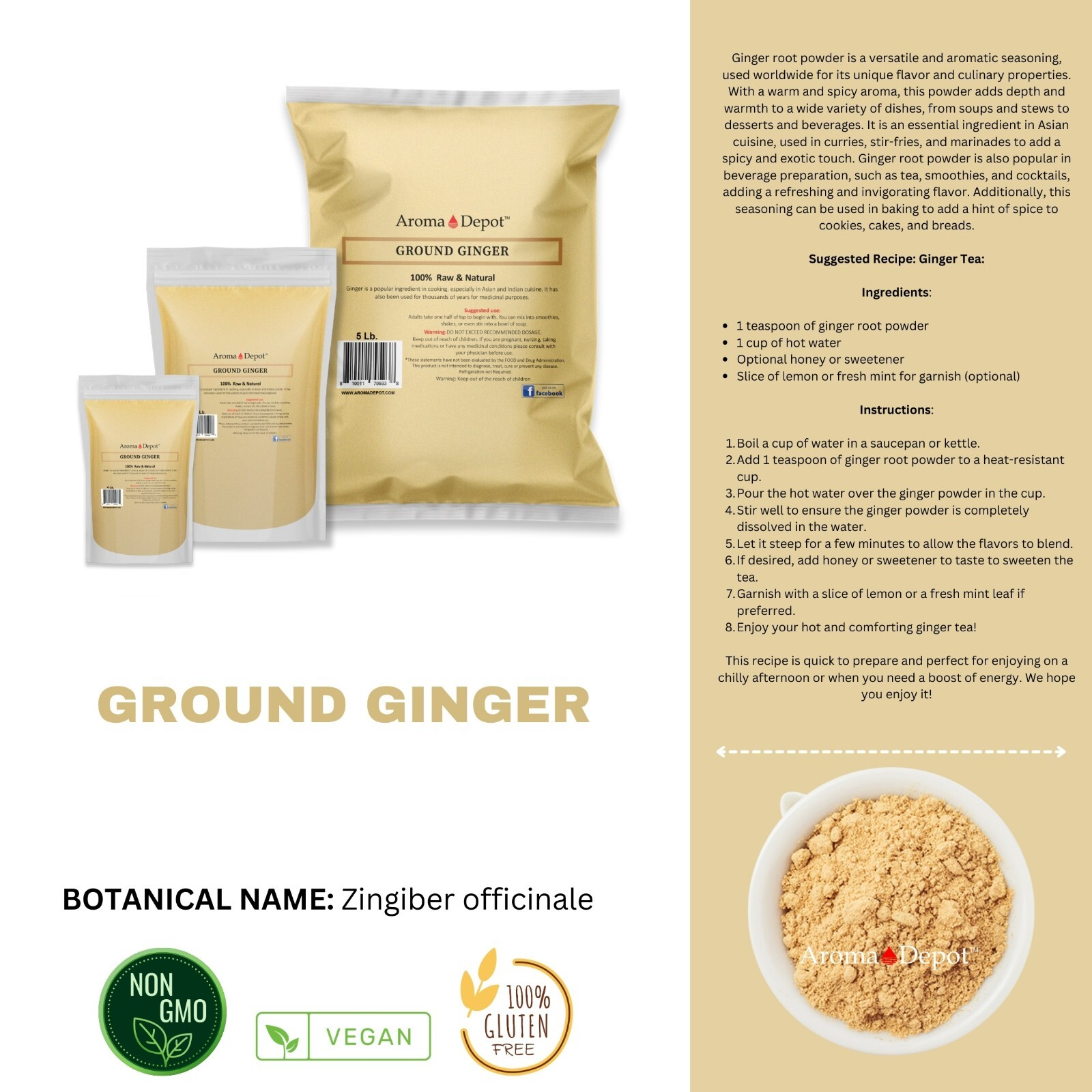 2lb Ground Ginger Root Powder Natural Premium Raw Zingiber Officinale Jengibre