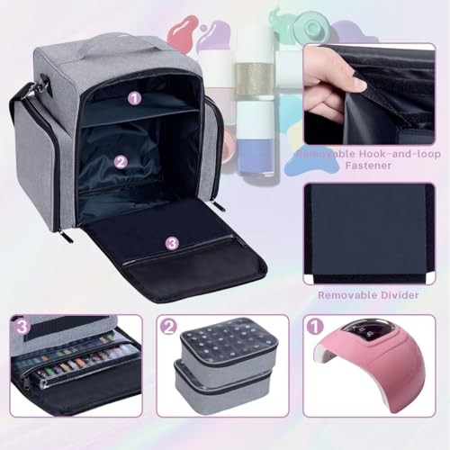 Nail Polish Organizer Holds 60 Bottles and a Nail Lamp,Portable Travel Grey