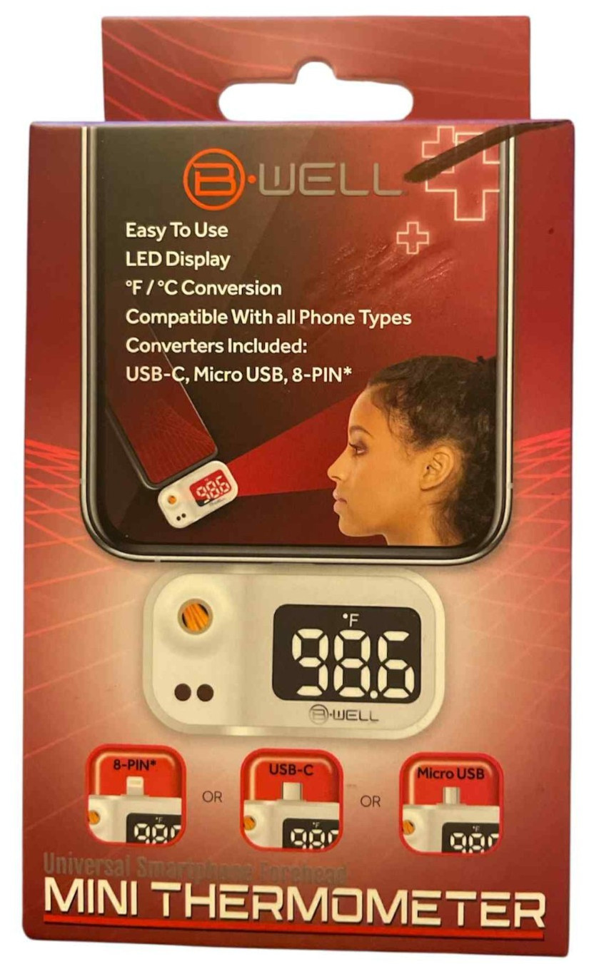 B Well Universal Smartphone Forehead Mini Thermometer NIB