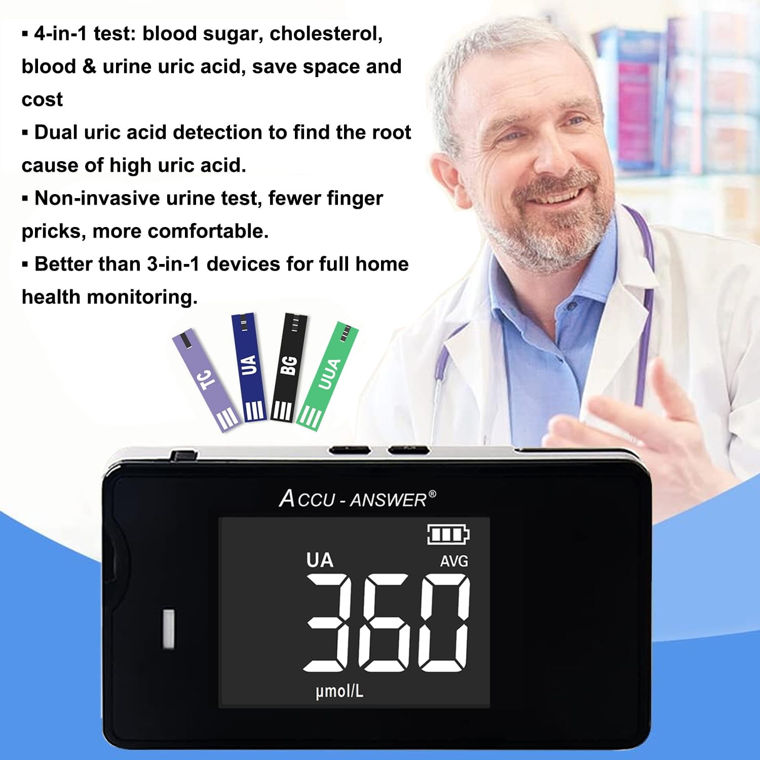 4 in 1 Blood Test Kit Total Cholesterol，Blood Glucose，Uric Acid，Urine Uric Acid