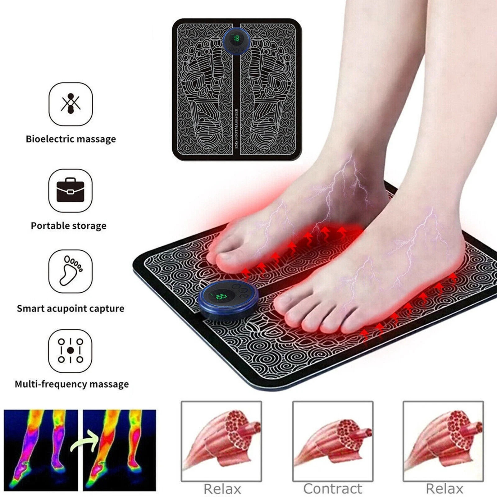 19 Level EMS Electric Foot Massager Pad Muscle Stimulator Blood Circulation Mat