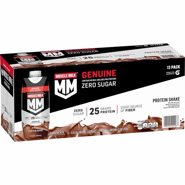 Muscle Milk Genuine Zero Sugar High Protein Shake Chocolate 11 fl oz 12 Pack
