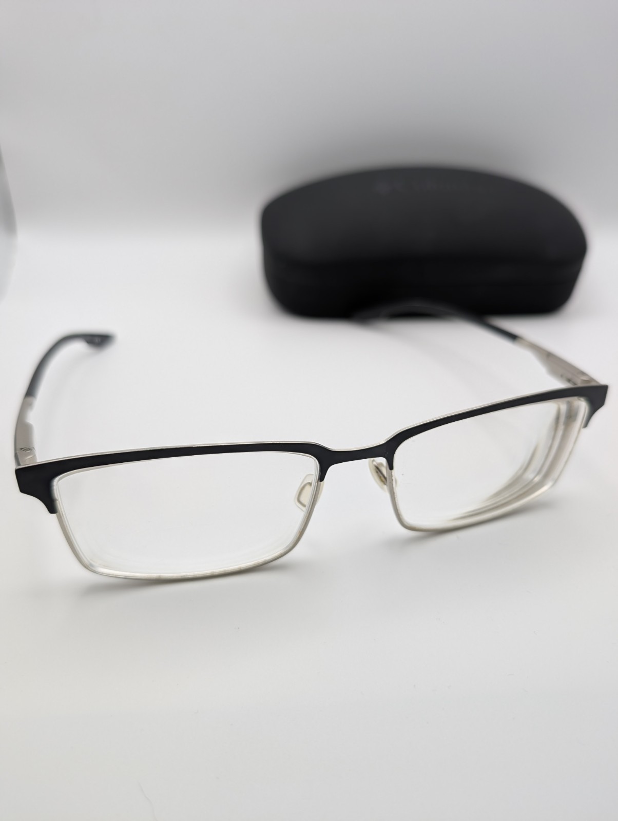 Columbia Eyeglass Frames Matte Black Silver Rectangle w/ Case USED Frame Only