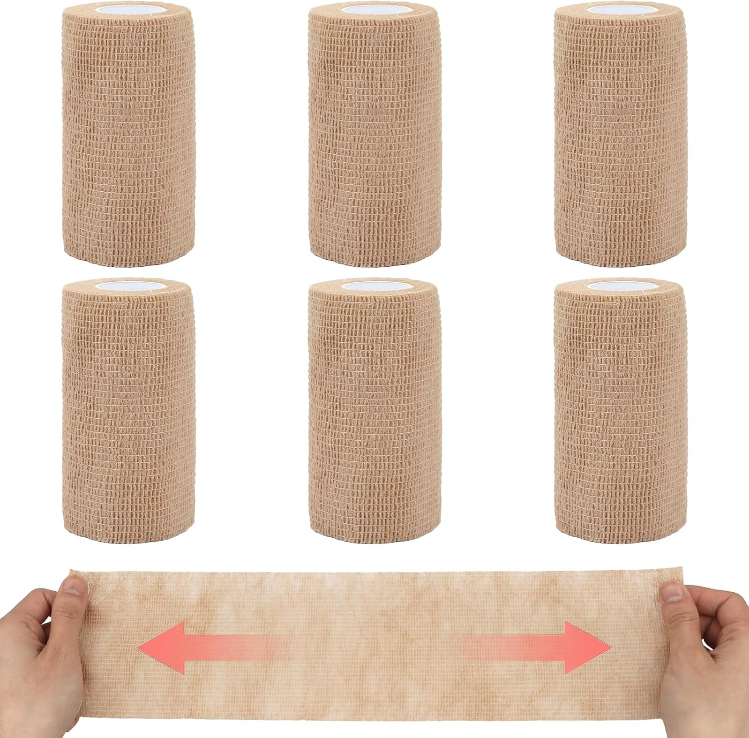 BEVTEE Self Adhesive Bandage Wrap 6 Pack, 4″ X 5 Yards Elastic Medical Coban Wra